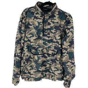 Forever 21 Mens Small Camo Print Packable Pullover Rain Jacket Hood in Collar